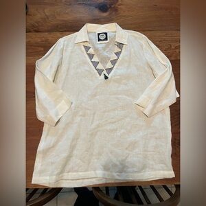 NWT Alamwar Jamala Tan Embroidered collared v neck Shirt Size Medium/L